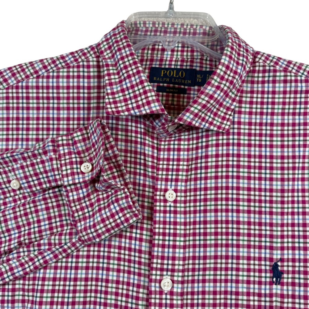 Polo Ralph Lauren Button Down Men XL Red Multi Plaid Slim Fit Cotton Shirt